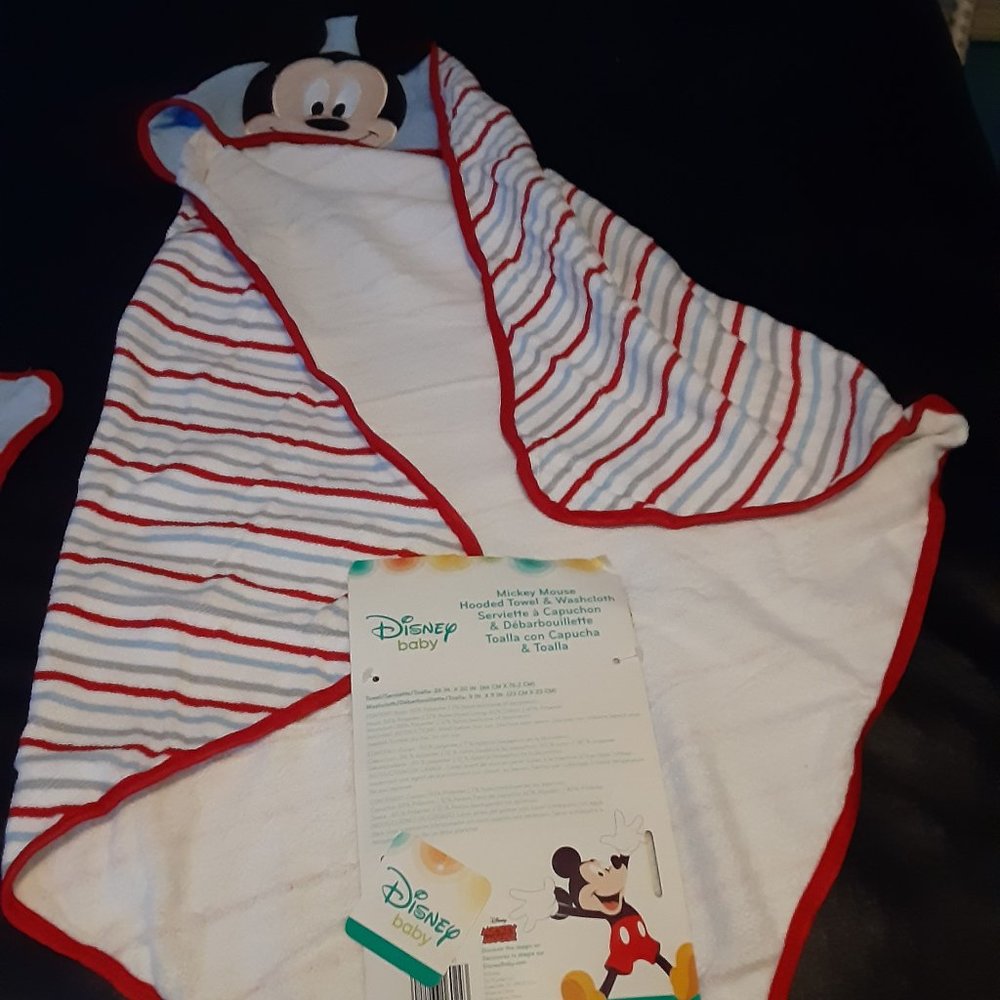 baby disney mickey mouse hooded towel and wash cloth
